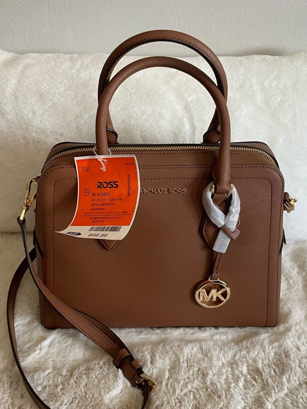 NWT Michael Kors Brown Saffiano Satchel with Gold Hardware